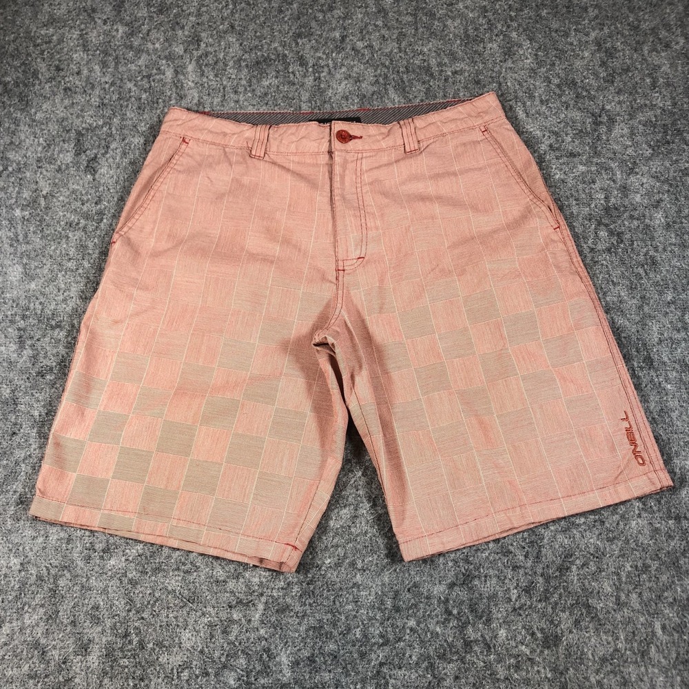 O'Neill Shorts Mens 34 clay red Check Print Chino Flat Front Casual Summer‎